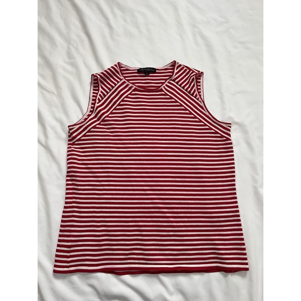 Women's Pierri New York Sleeveless Red‎ White Striped Top Blouse Large